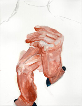  painting of two hands held infront of the figures body